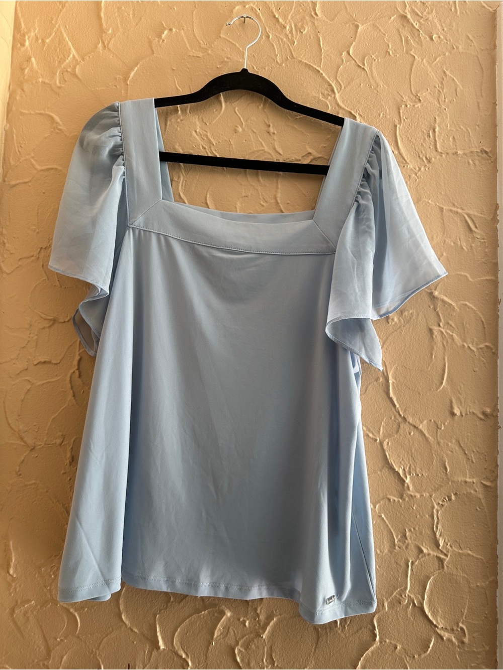 Calvin Klein Powder Blue Square Neck Flutter Sleeve Blouse